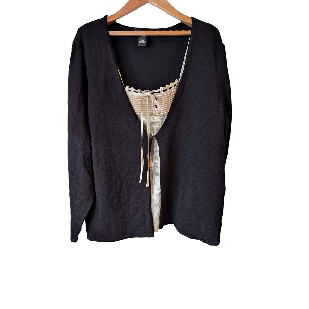 Lane Bryant Black Layered Cardigan Faux Camisole Inset Lace Up Top Plus 22/24